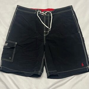 Polo Ralph Lauren men’s Black Swim trunks red logo 8.25” inseam size large